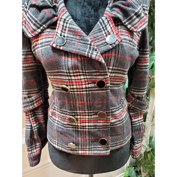 Titi Women's Gray Check Wool Long Sleeve Buttons Front Casual Jacket Size Small - Picture 3 of 12